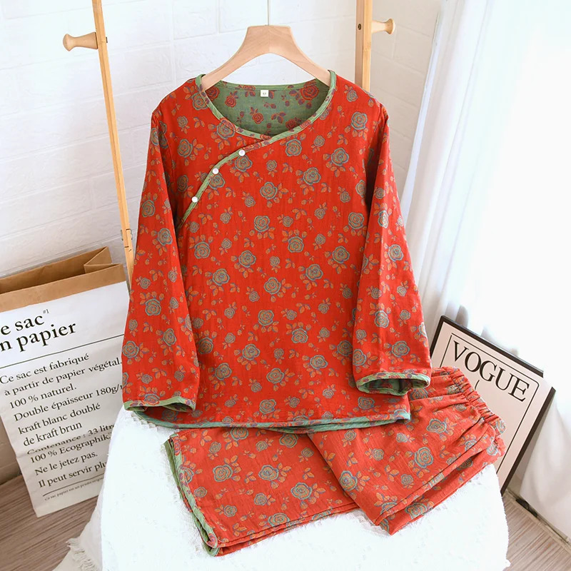 MICOACH 古風緹花雙層棉紗居家服A款
