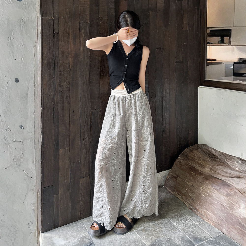 MICOACH 春夏微風刺繡寬褲