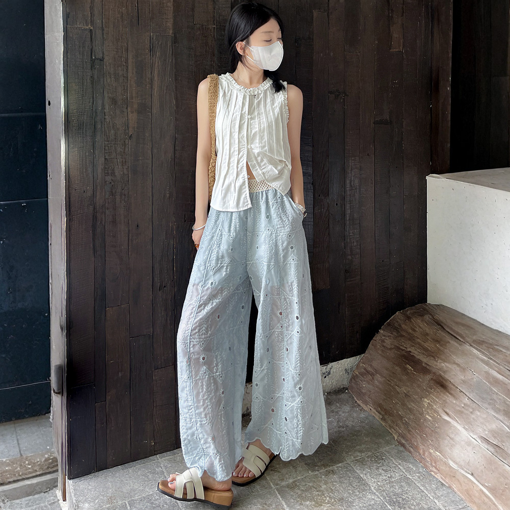 MICOACH 春夏微風刺繡寬褲