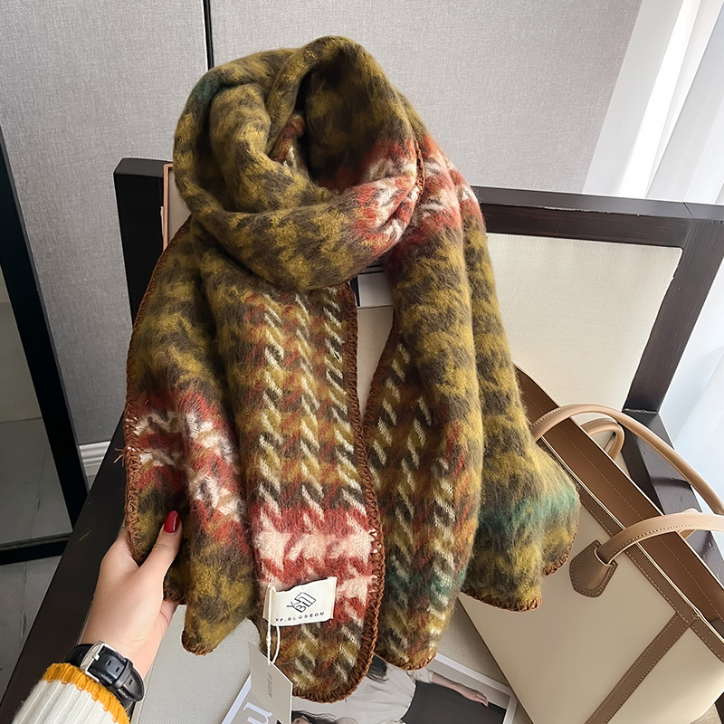 MICOACH 法國款千鳥格紋保暖圍巾