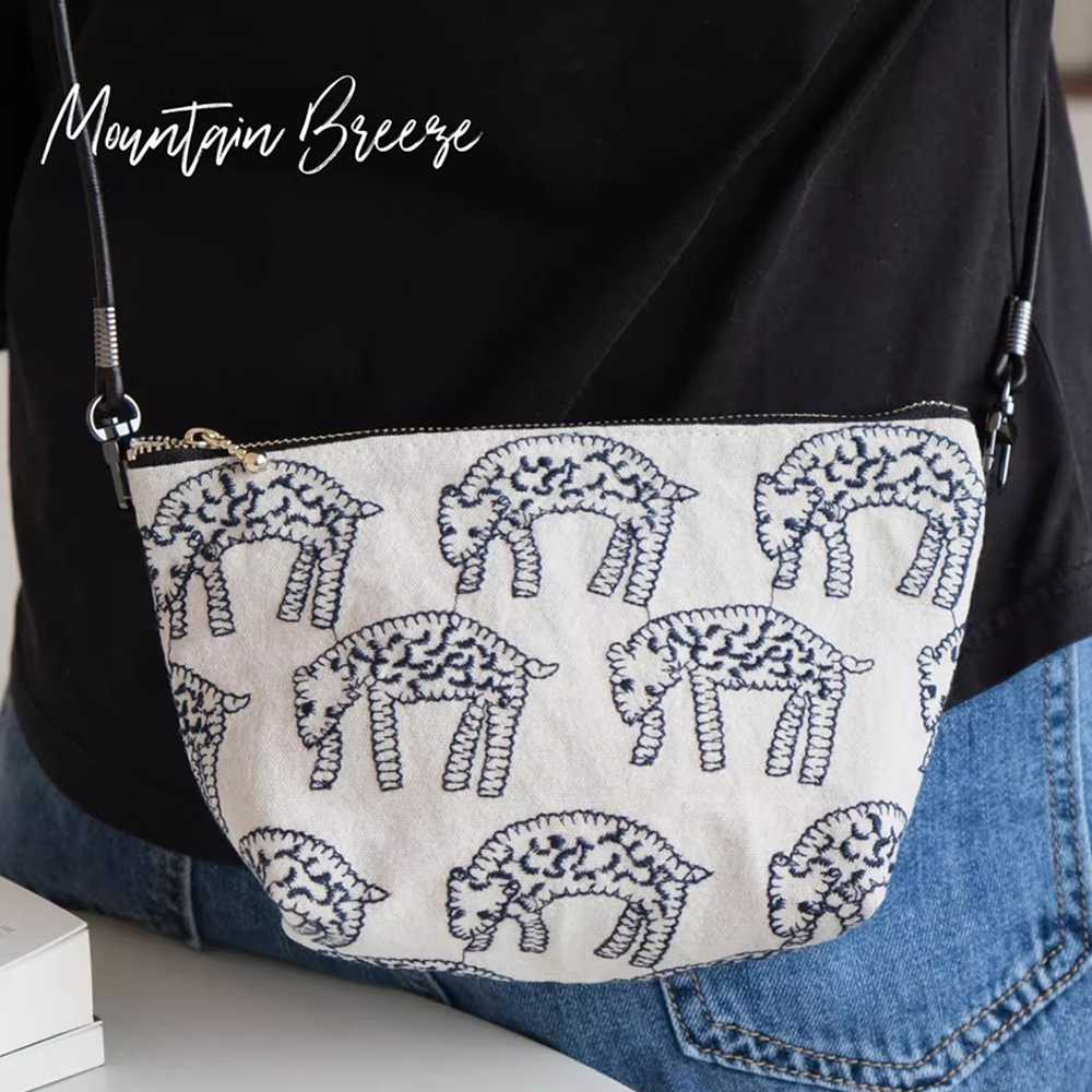 MICOACH 鳥語花香棉麻刺繡斜揹包