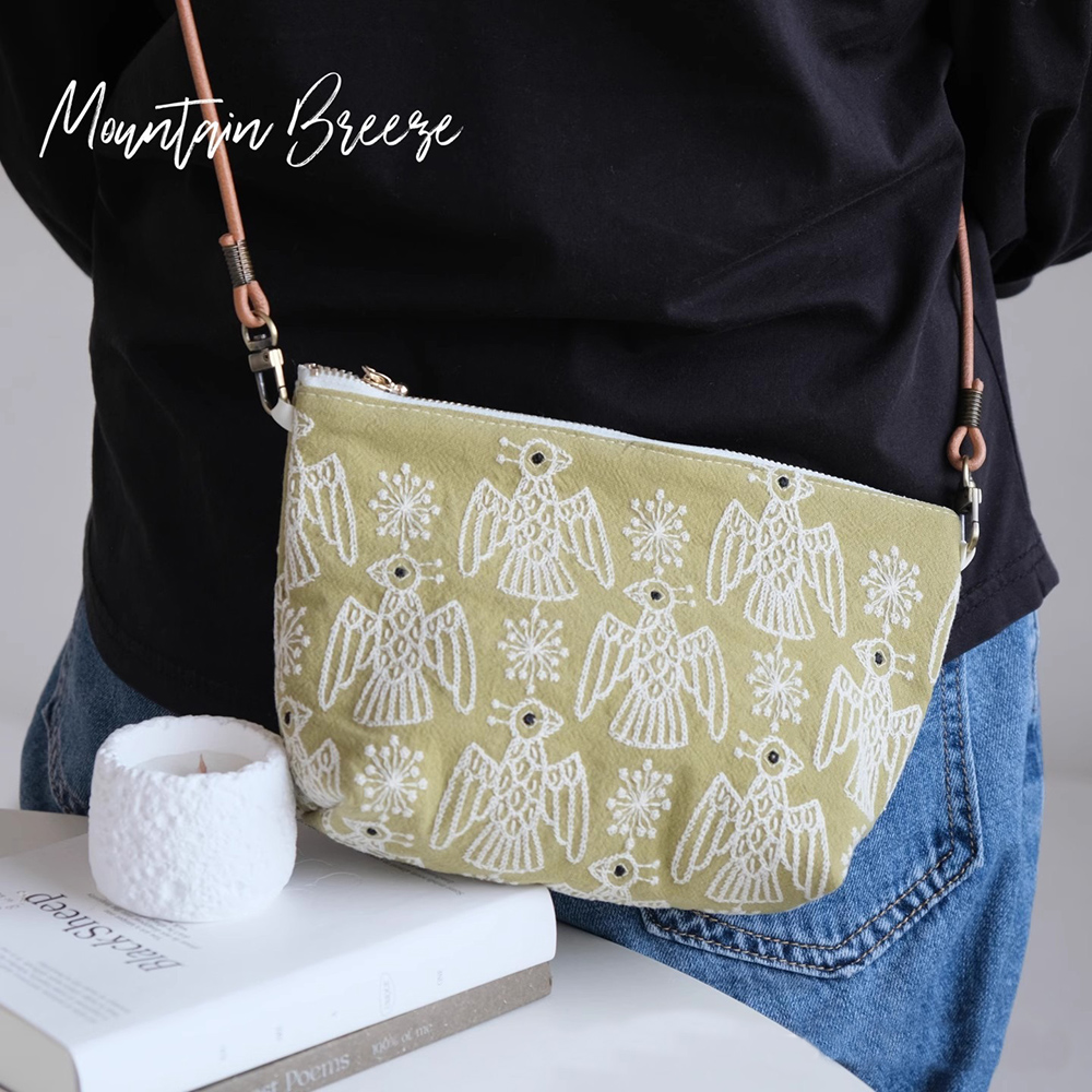 MICOACH 鳥語花香棉麻刺繡斜揹包