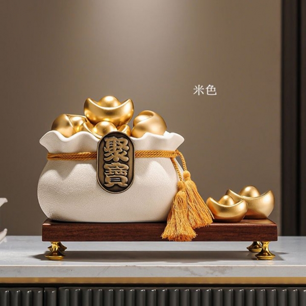 吸福招財開運八方實木座聚寶盆