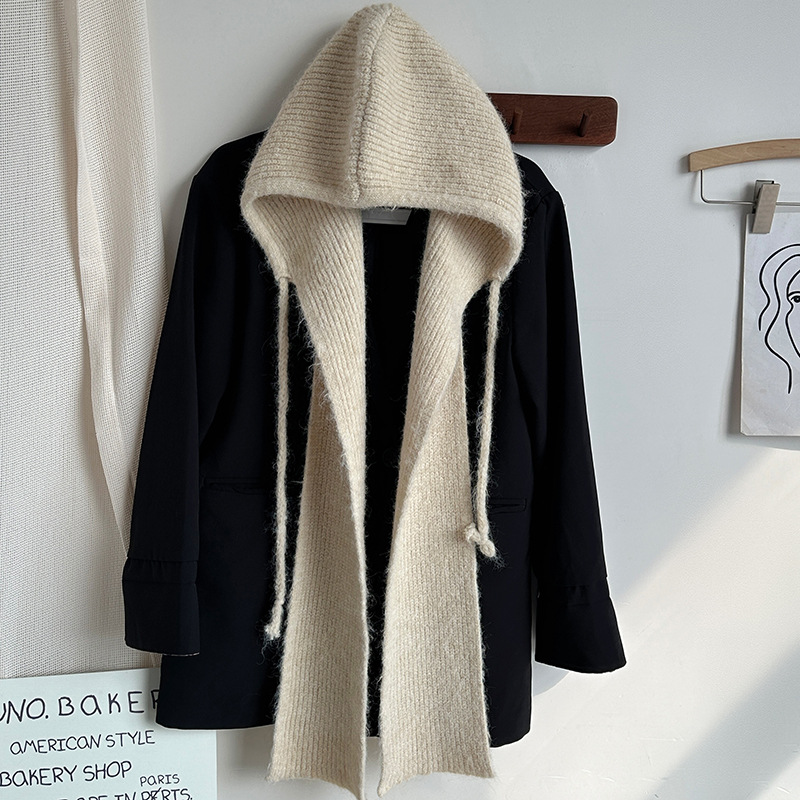 MICOACH 綁帶針織百搭法帽羊毛圍巾