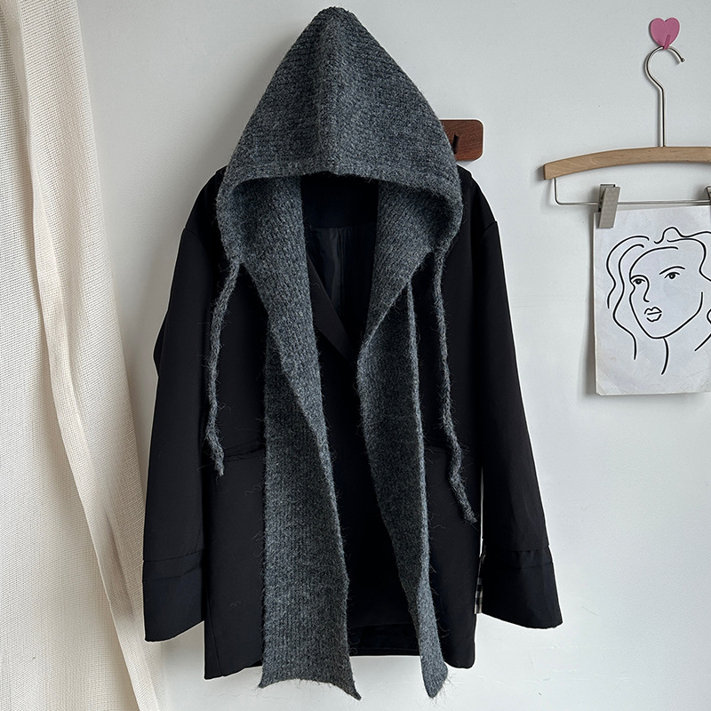 MICOACH 綁帶針織百搭法帽羊毛圍巾