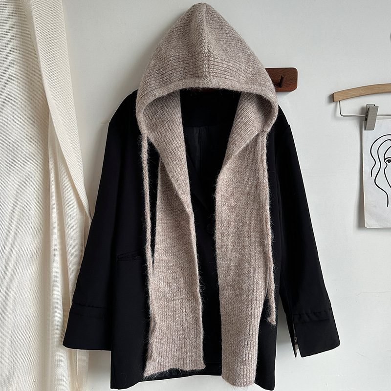 MICOACH 綁帶針織百搭法帽羊毛圍巾