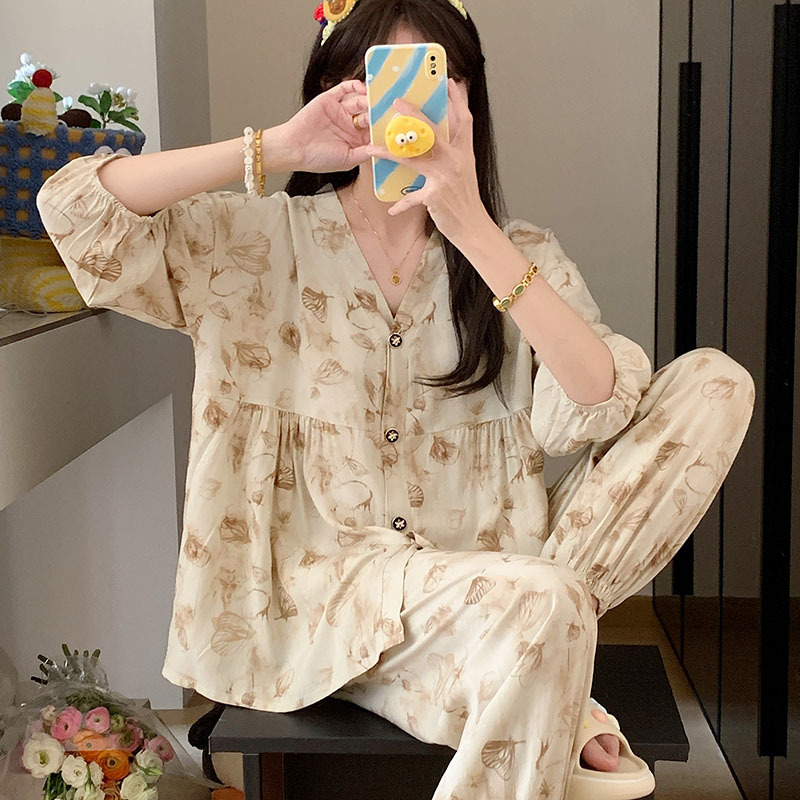 MICOACH  春夏七分袖棉綢寬版睡衣套組