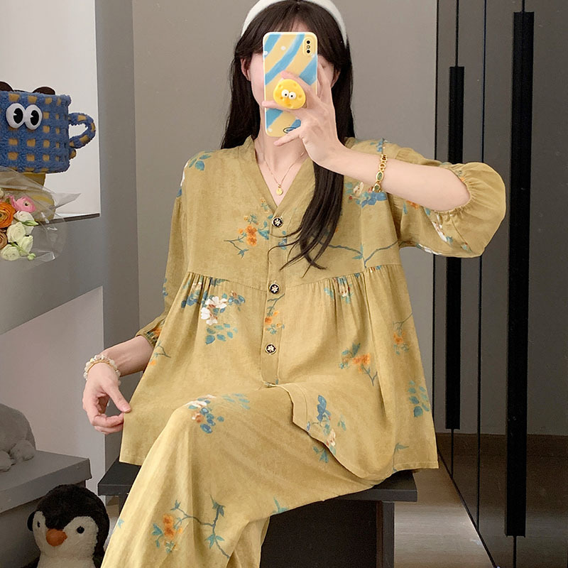 MICOACH  春夏七分袖棉綢寬版睡衣套組