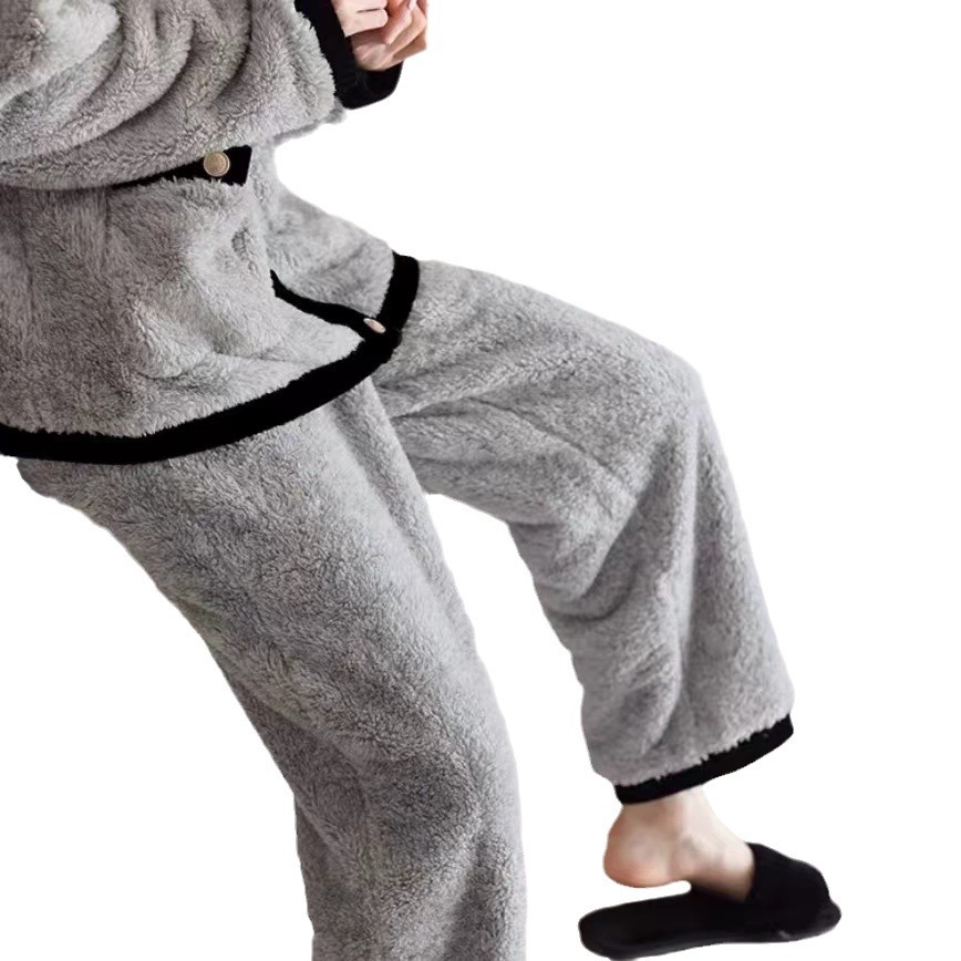 MICOACH 法式小香風金釦珊瑚絨家居睡衣