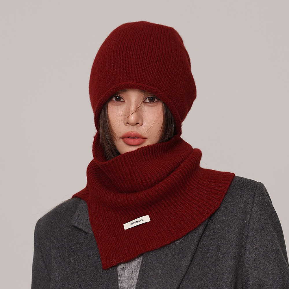 MICOACH 北歐風100%純羊毛針織帽送圍脖套組