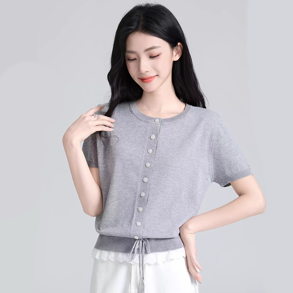 MICOACH 針織蕾絲收腰上衣