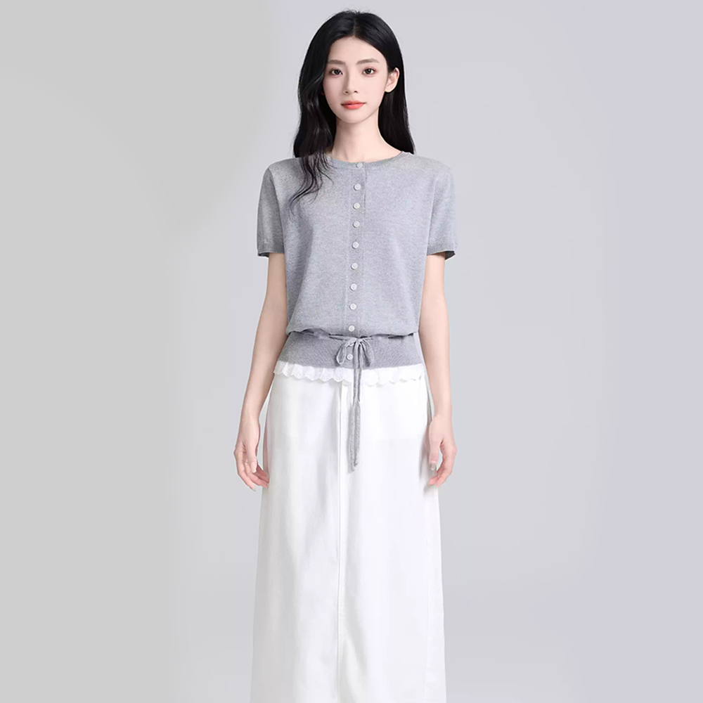 MICOACH 針織蕾絲收腰上衣