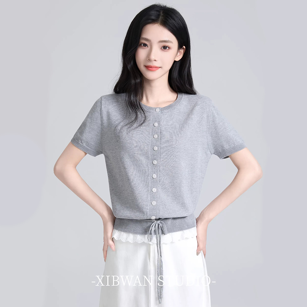 MICOACH 針織蕾絲收腰上衣