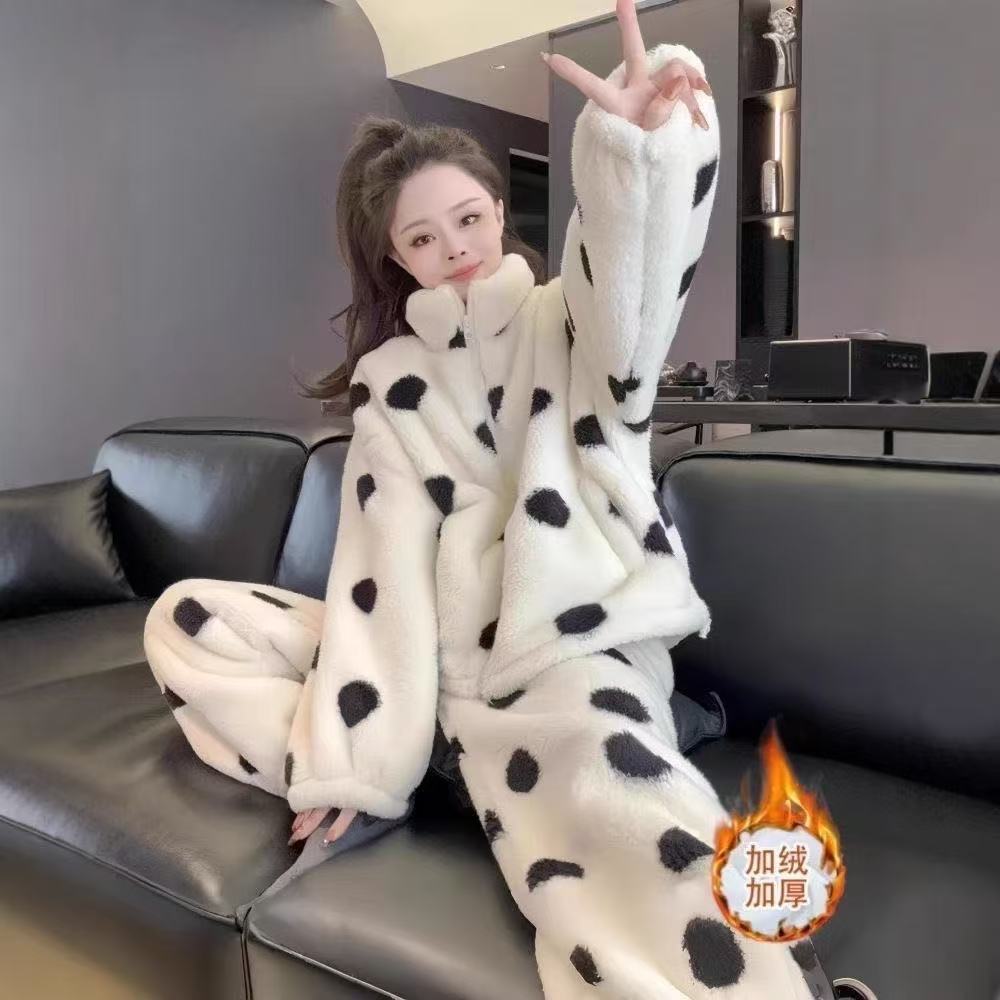 MICOACH 丹麥風立領法蘭絨保暖居家睡衣