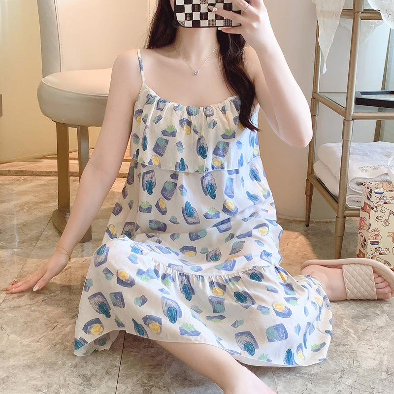 悅生活--Best buy 少女系無袖防凸點冰絲睡裙